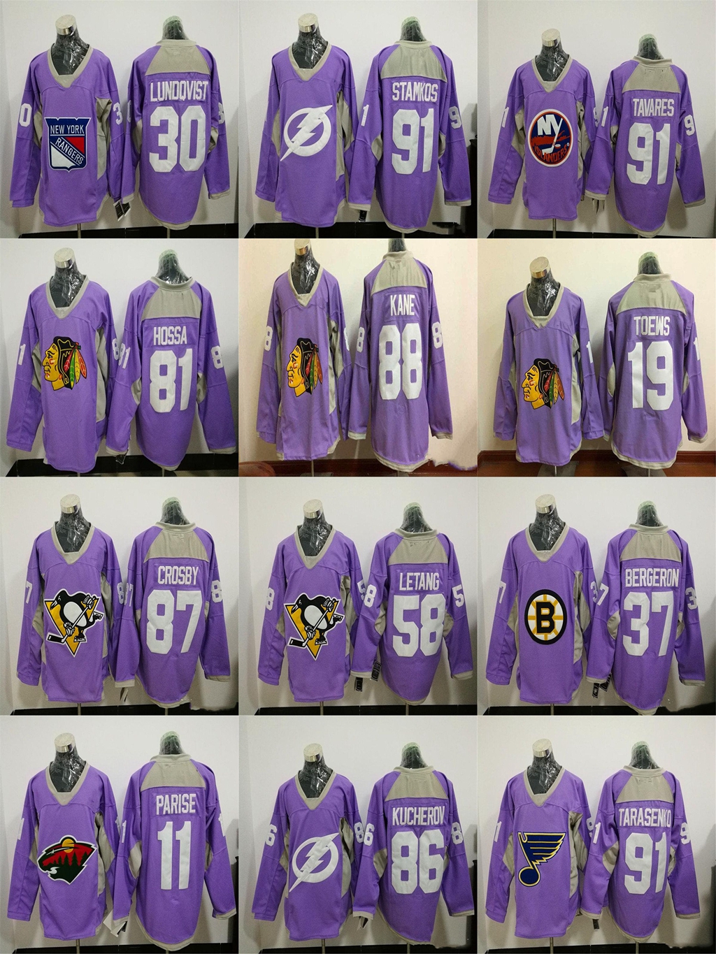 

Minnesota Wild Tampa Bay Lightning Jersey Zach Parise Jersey Steven Stamkos Patrick Kane Sidney Crosby Purple Ice Hockey Jerseys Stitched, 50 crawford