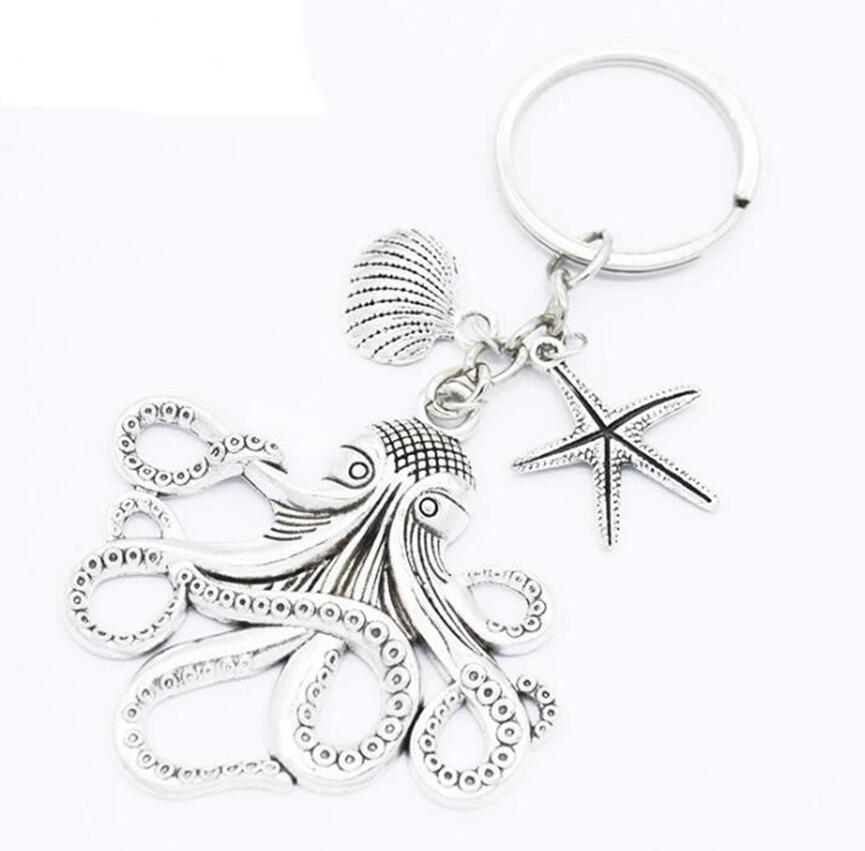 

Ancient Silver Sea Monster Keychain Big octopus/squid Charm Pendant key chain Men Women Holiday Gift Keychain, Slivery;golden