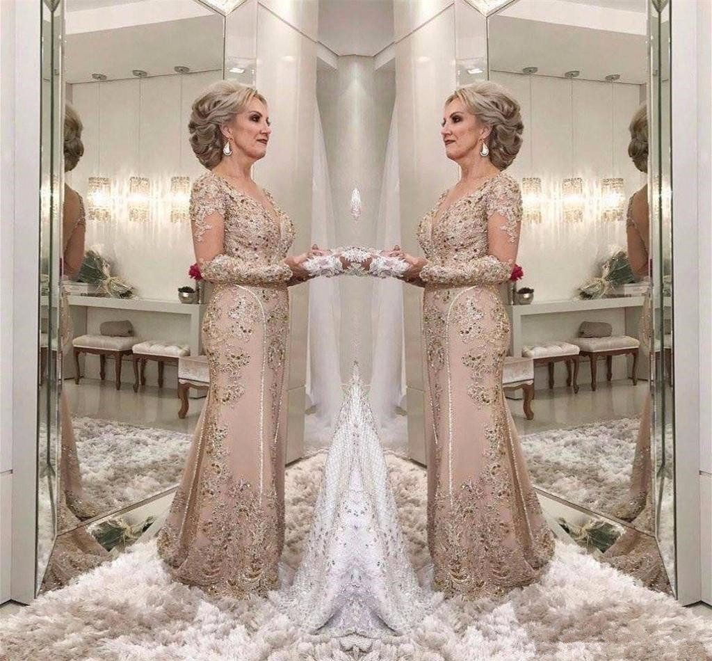 

Mother of the Bride Dresses 2021 A Line Sheer Long Sleeves Formal Godmother Evening Wedding Party Guests Gown Plus Size Custom Made