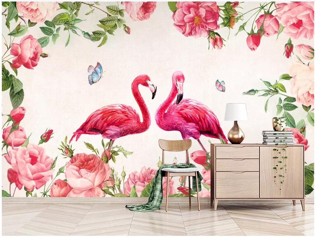

WDBH custom photo 3d wallpaper Vintage rose flower flamingo tv background living room home decor 3d wall muals wall paper for walls 3 d, Non-woven