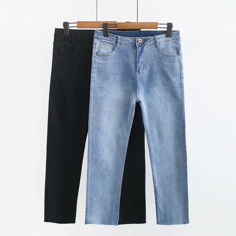 

Plus Size Casual straight Jeans 2019 Autumn Women Fashion Loose Stretch denim Ankle-Length Pants S86-1917, Black