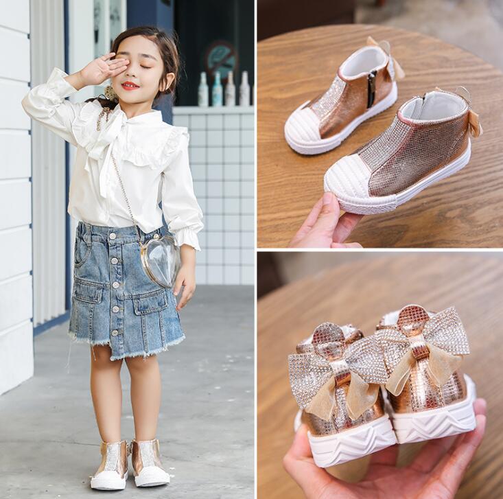 

New Autumn Kids Girls Shoes Fashion Bow Rhinestone Ankle Boots Children's Casual Shoes Soft Toddler Baby Shoes