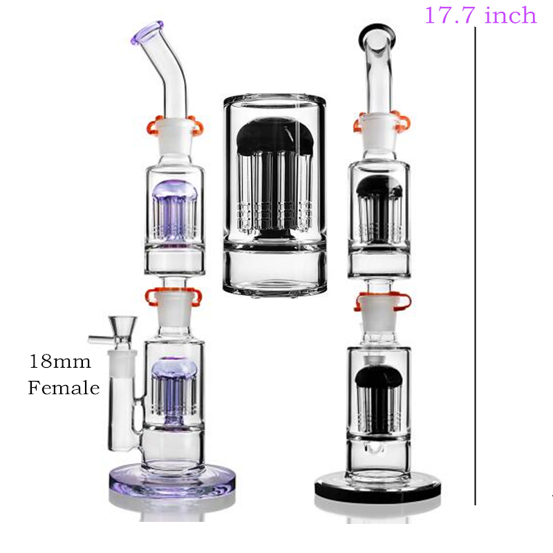

17.7 Inch Black Purple Removeable Bulid A Bong Big Tall Glass Bongs Percolator recycler Oil Rigs Heady Dab Rig 18 mm Joint