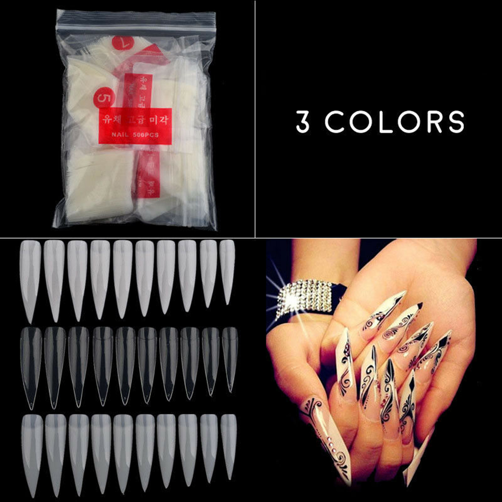 

New 500Pcs New Nail Art False Tips Stiletto Long Sharp 4.9cm False Acrylic Nail Tips, White