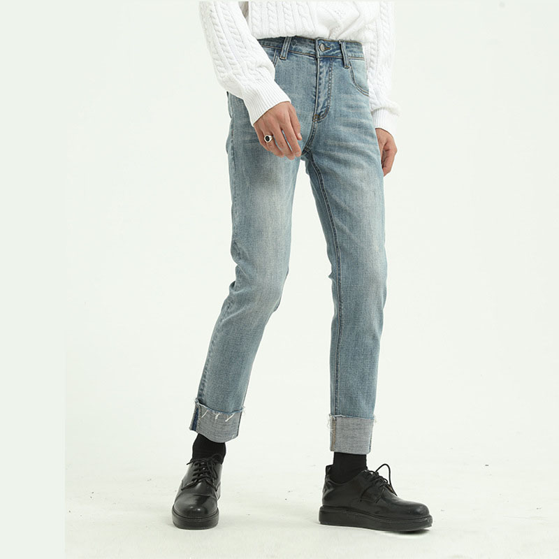 

Men Slim Fit Hem Casual Ankle-length Jeans Pant Male Japan Korea Style Streetwear Vintage Denim Trousers Lovers Clothes Pants, M7-d-938