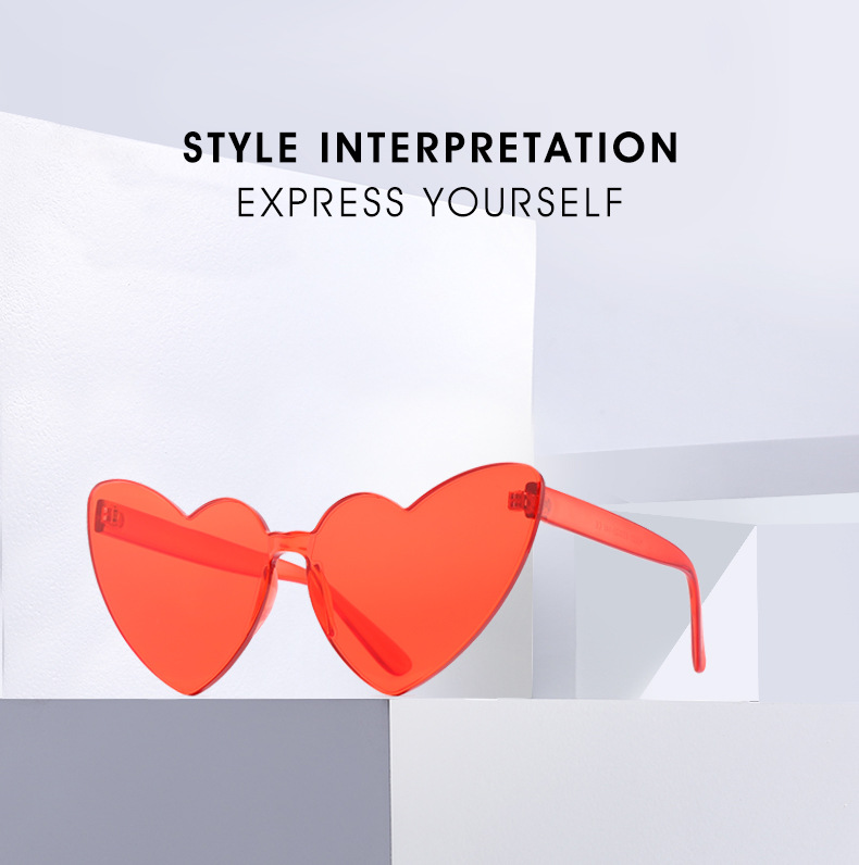 

Love Heart Shape Sunglasses 2020 Women Rimless Frame Tint Clear Lens Colorful Sun Glasses Outdoor Eyewear 6 colors 3022