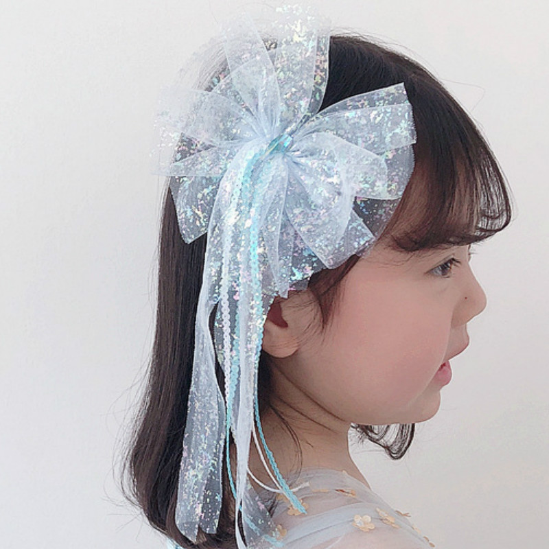 

2020 New Korean Style Simple Child Cute Hair Clips Color Sequins Gauze Tassel Bow Big Hair Pins for Girl Fashion Accessories