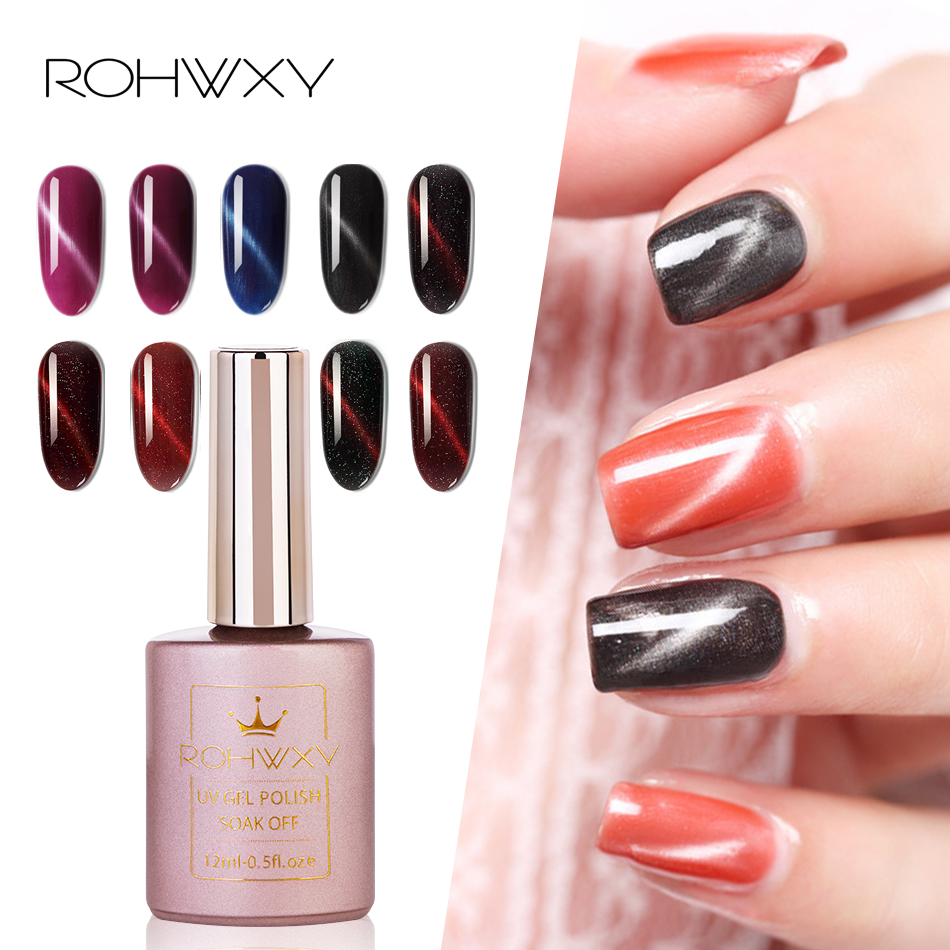 

ROHWXY Cat Eye UV Gel Nail Polish Magnet Laser Semi Permanent Varnish Hybrid Top Coat All For Nail Art Design Manicure, Strong magnet