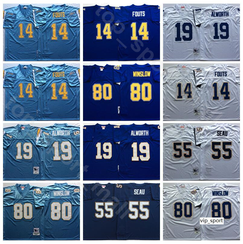 

NCAA Football 55 Junior Seau 14 Dan Fouts Jerseys 19 Lance Alworth 80 Kellen Winslow Color Purple Blue White Man Vintage Stitched Good, 80 white