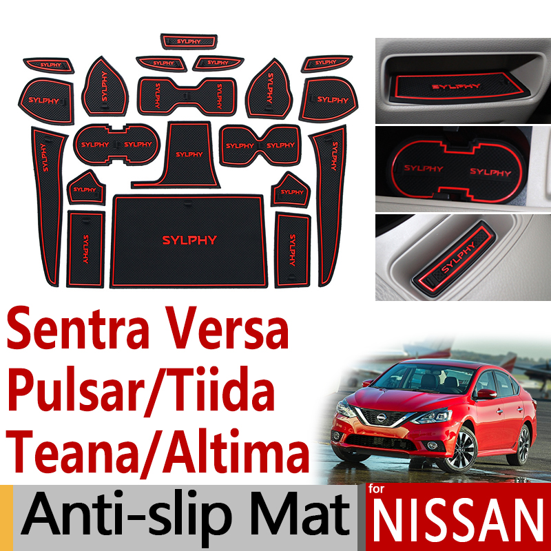 

Anti-Slip Rubber Gate Slot Cup Mat for Nissan Sentra B17 Versa Sedan N17 Tiida Pulsar C13 Teana Altima L33 2018 Car Accessories, Red versa sedan