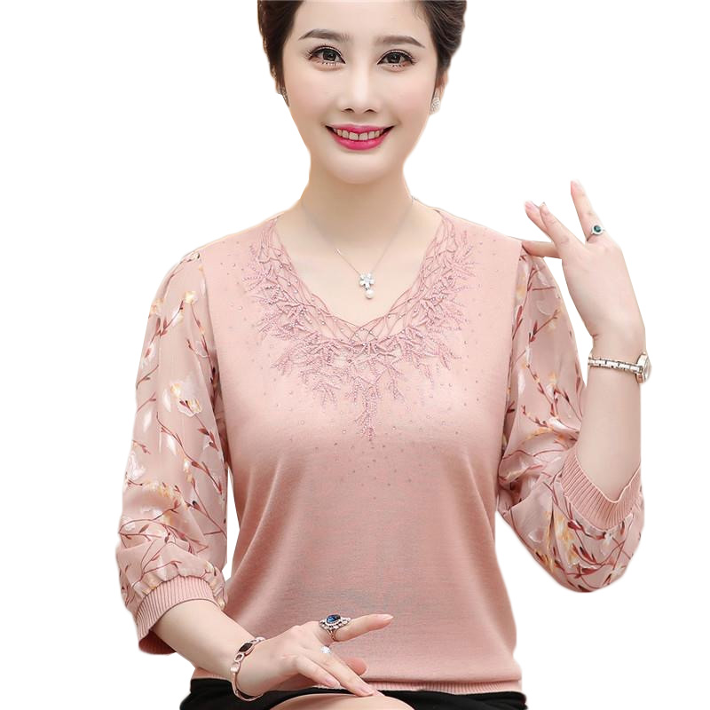 

New Women Clothing Spring Summer Shirt Large Size Three Quarter Knitting Tops Autumn Middle-aged Women's Sweaters Pullovers W94, Purple