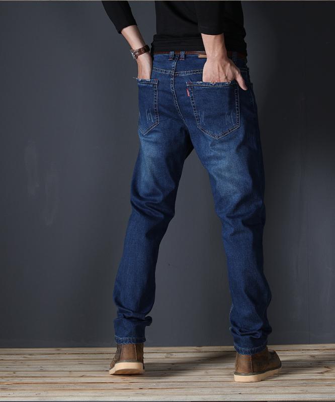 

JS1252J-2020 summer jeans men's straight fit large mid waist men's jeans elastic simple business pants, Blue