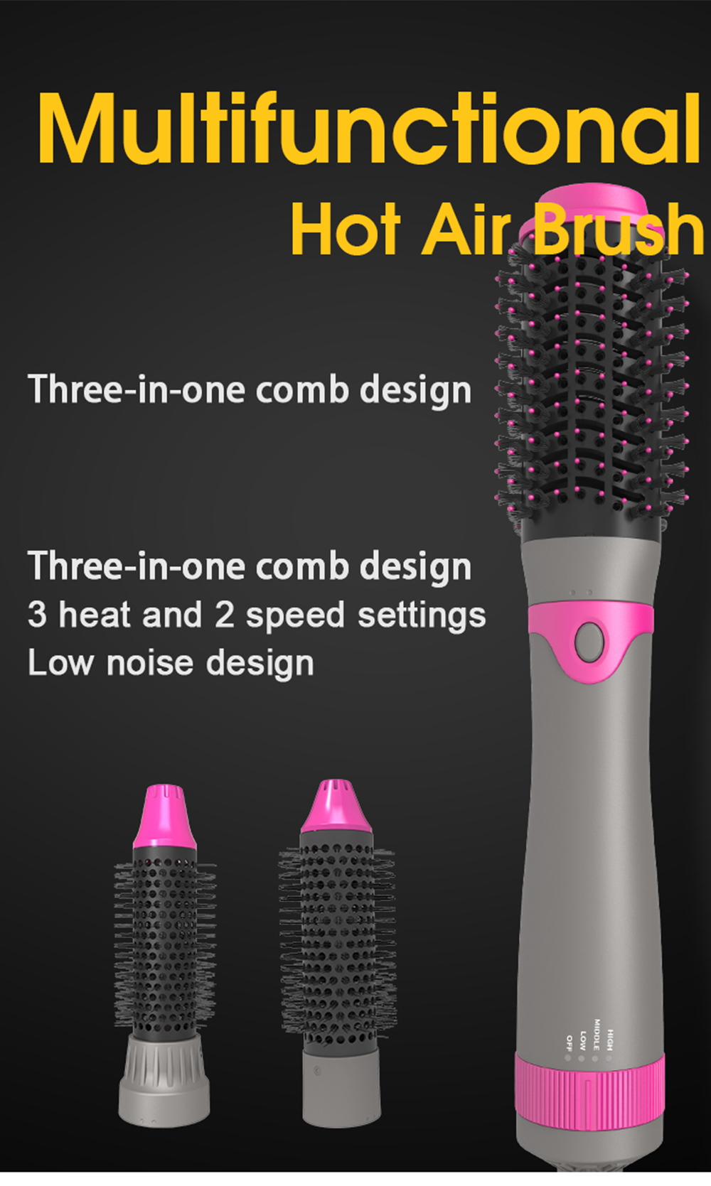 3 In 1 Multifunctional Dryer & Volumizer Strightner Rotating Hair Brush