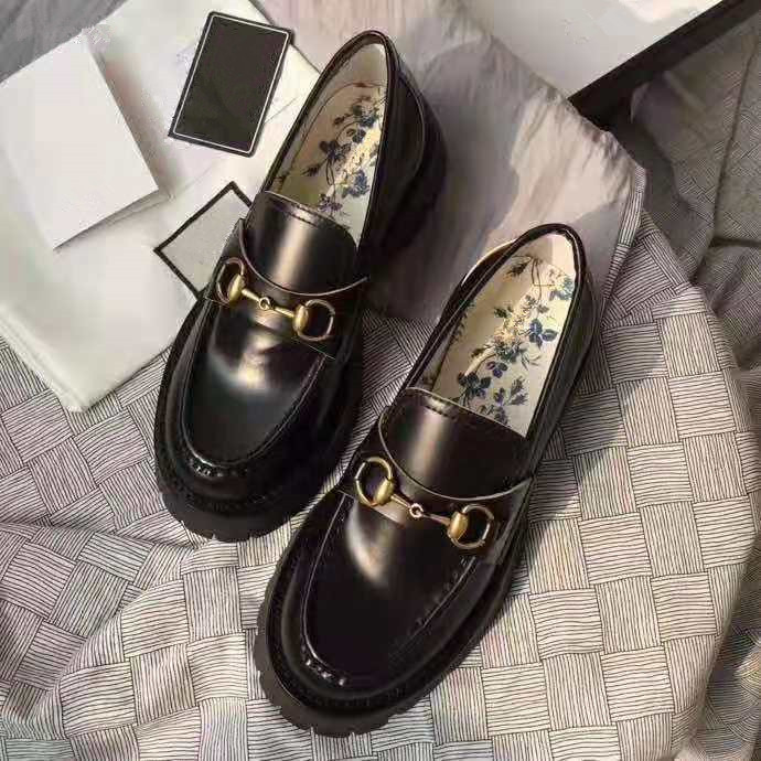 

Designer women platform lug sole loafers with horsebit buckles thick soles womens lady girl luxury leather casual shoes best price EUR34-40, Black leather