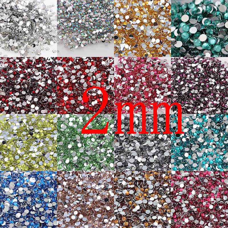 

1000pcs 2mm 25 Colors Round Resin Flatback Rhinestones For DIY Nail Art Jewelry Decorations
