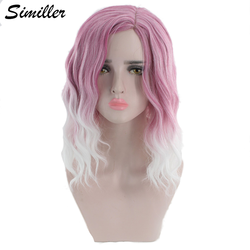 

Similler Ombre Noodles Curly Synthetic Wig for Women High Temperature Fiber Fluffy Short Wigs Female Pink T White Two Tones, As pic