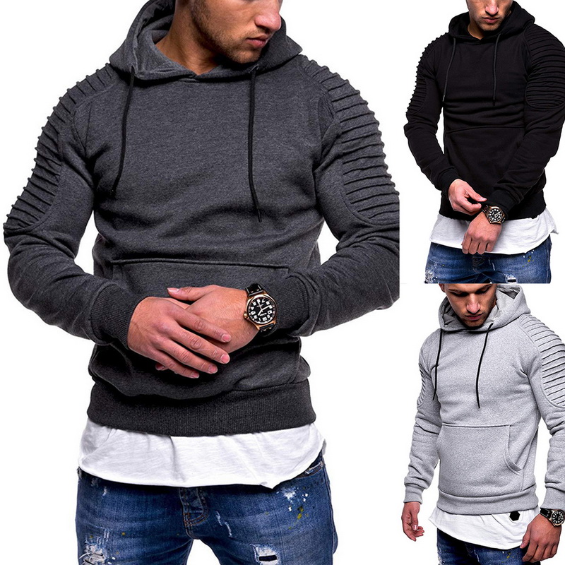 2018 New Solid Hooded Sweatshirts Men Autumn Pleated Mens Hoodies Sweatershirt Casual Hip Streetwear Oversized Pollovers