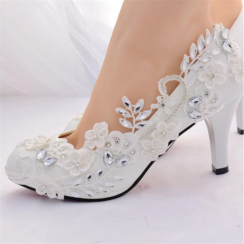 

Crystal White Wedding Bride Female High Heels woman 2019 diamond princess Ball party Shoes zapatos tacon mujer T200525, High 4.5cm