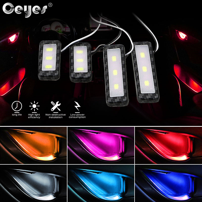 

Ceyes 4Pcs Car Lights Bowl Handle Armrest Light Car Door Interior LED Atmosphere Light Auto Interior Door Decorative Lamp