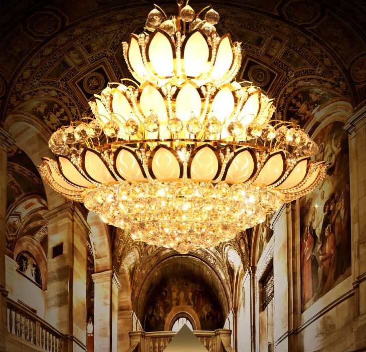 

LED Crystal Chandeliers Lights Fixture Modern Crystal Lotus Flower Chandelier Golden Crystal Pendant Lamps Home Indoor Hotel Clubs MYY