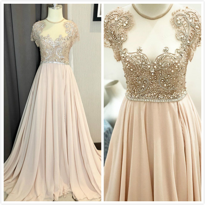 

2020 Arabic Aso Ebi Beaded Crystals Lace Evening Dresses Sheer Neck Sexy Prom Dresses Chiffon Formal Party Second Reception Gowns ZJ321, Same as picture