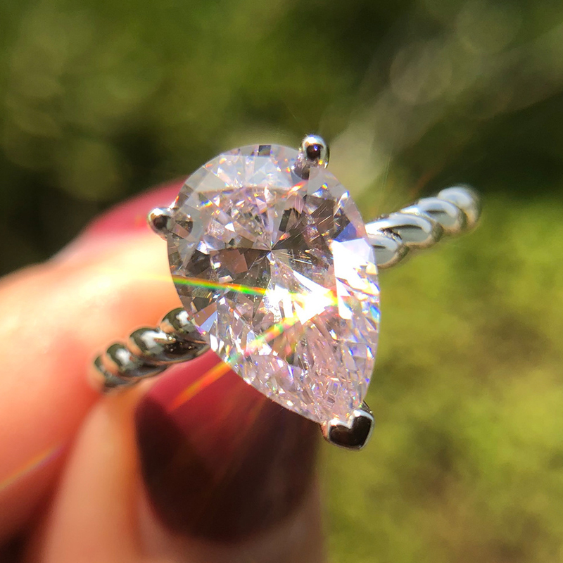

Sparkling Zircon 925 Sterling silver wedding rings for women Shiny Pink White Water dorp CZ Engagement party jewelry Gifts