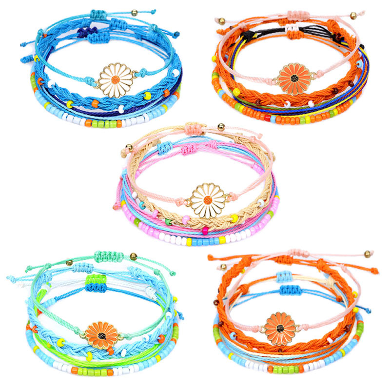 

4Pcs/Set Women Charm Bangle Inspirational Jewelry Sunflower Handmade Seed Beads Friendship Bracelet Femme Summer