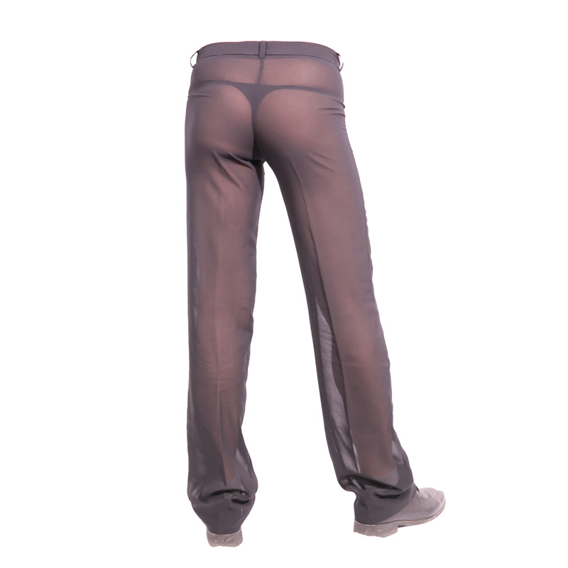 

Men's Sexy Chiffon Sheer See Through Loose Fit Pants Straight Leg Nightwear Breathable Sleep Bottoms Man Full Length Trousers, Black