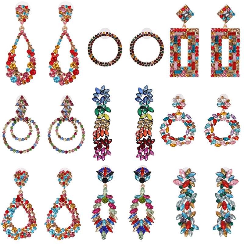 

JUJIA good quality multi colors crystal statement earring Trend fashion vintage statement stud Earrings factory price wholesale