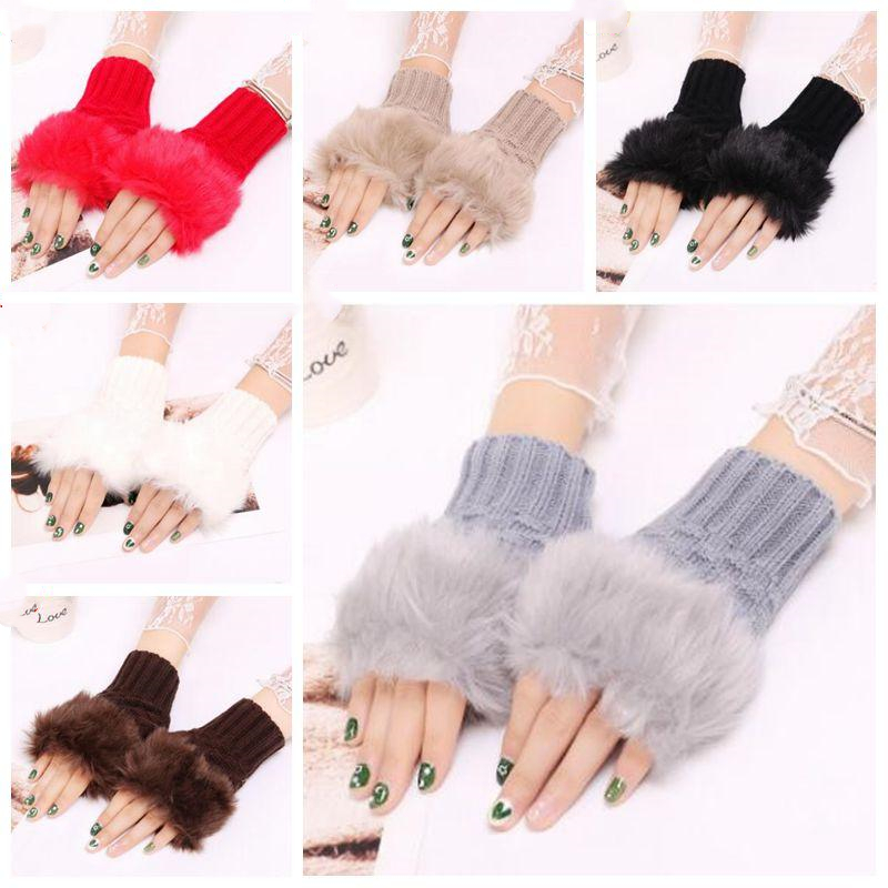 

Fingerless Gloves Gloves Faux Rabbit Fur Mittens Winter Knitted Arm Length Warmer Outdoor Solid Arm Warmer Gloves Semi Finger Glove AZYQ6460