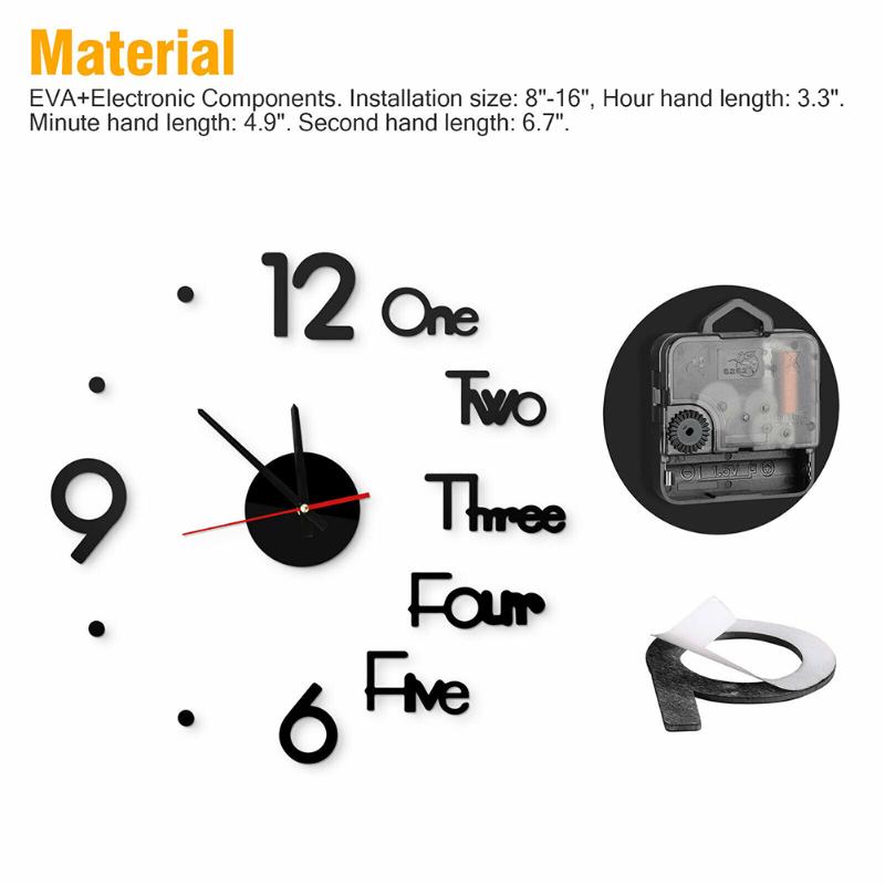 

Wall Clock Big Watch Decal Self Adhesive 3D Stickers Roman Numerals Home Modern DIY Wall Interior Decor