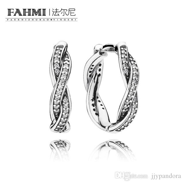 

FAHMI 100% 925 Sterling Silver 1:1 Authentic Classic 290576CZ Twist Of Fate Hoop Glamour Vintage Women Earrings Jewelry, Golden;silver