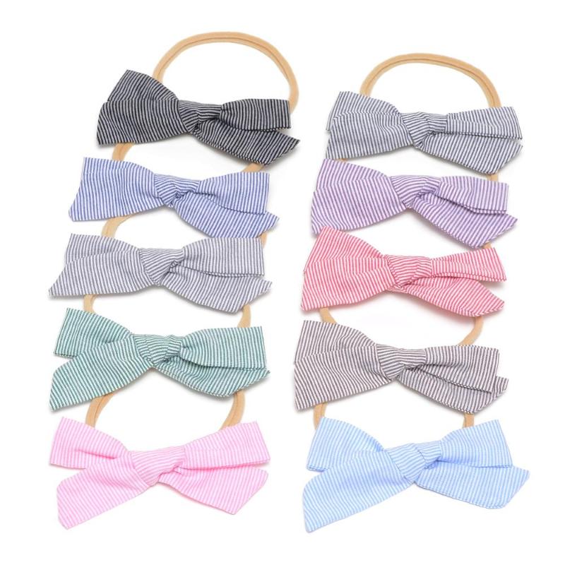 

20pcs/lot Stripe Fabric Bow Baby Headband Knotted Bows Headwear Handmade Newborn Head Bands 10 Colors JFNY142, White