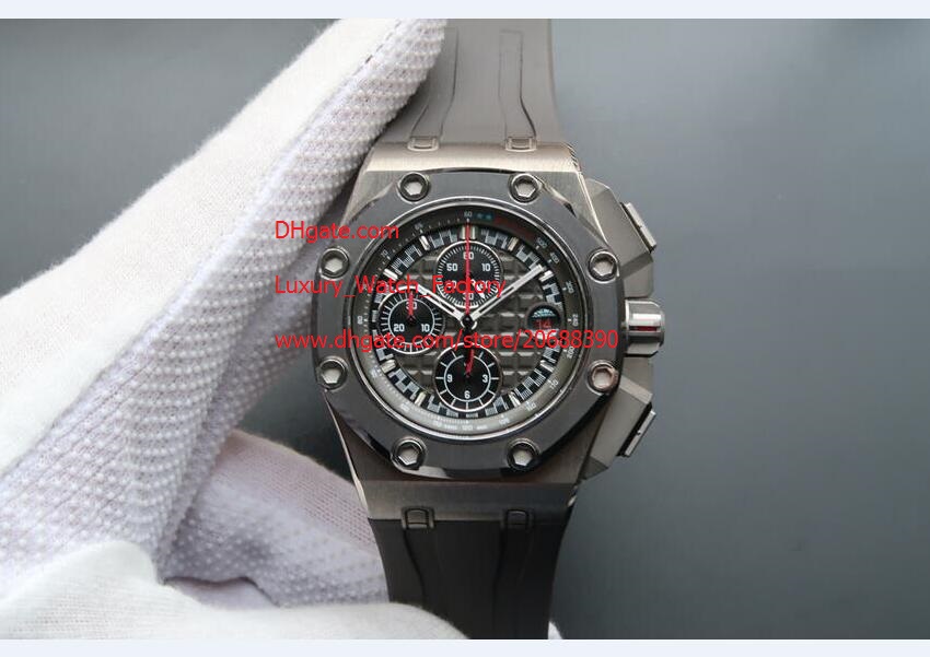 

Free Shipping Factory Supplier 44mm Wristwatch High Quality Mens Watch Black Quartz Chronograph Movement Stopwatch Top Quality Black Dial