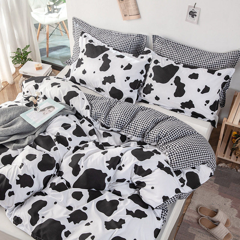

Home Textile Cow Spot Printed Bedding Set Plaid Stripes 3pcs Duvet Cover Set Pillowcase Europe/USA/Australia King Size Bed Linen, White