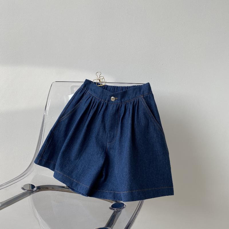 

2020 Summer New Denim Shorts Women Korean Retro High Waist Slim Wide Leg Loose Jeans Shorts Pocket Female, Blue