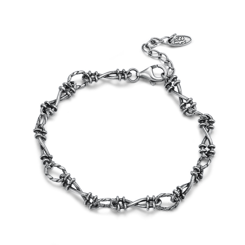 

S925 Sterling Silver Simple Hand Jewelry Thai Silver Linen Flower Bracelet Female 18cm with 3cm extension