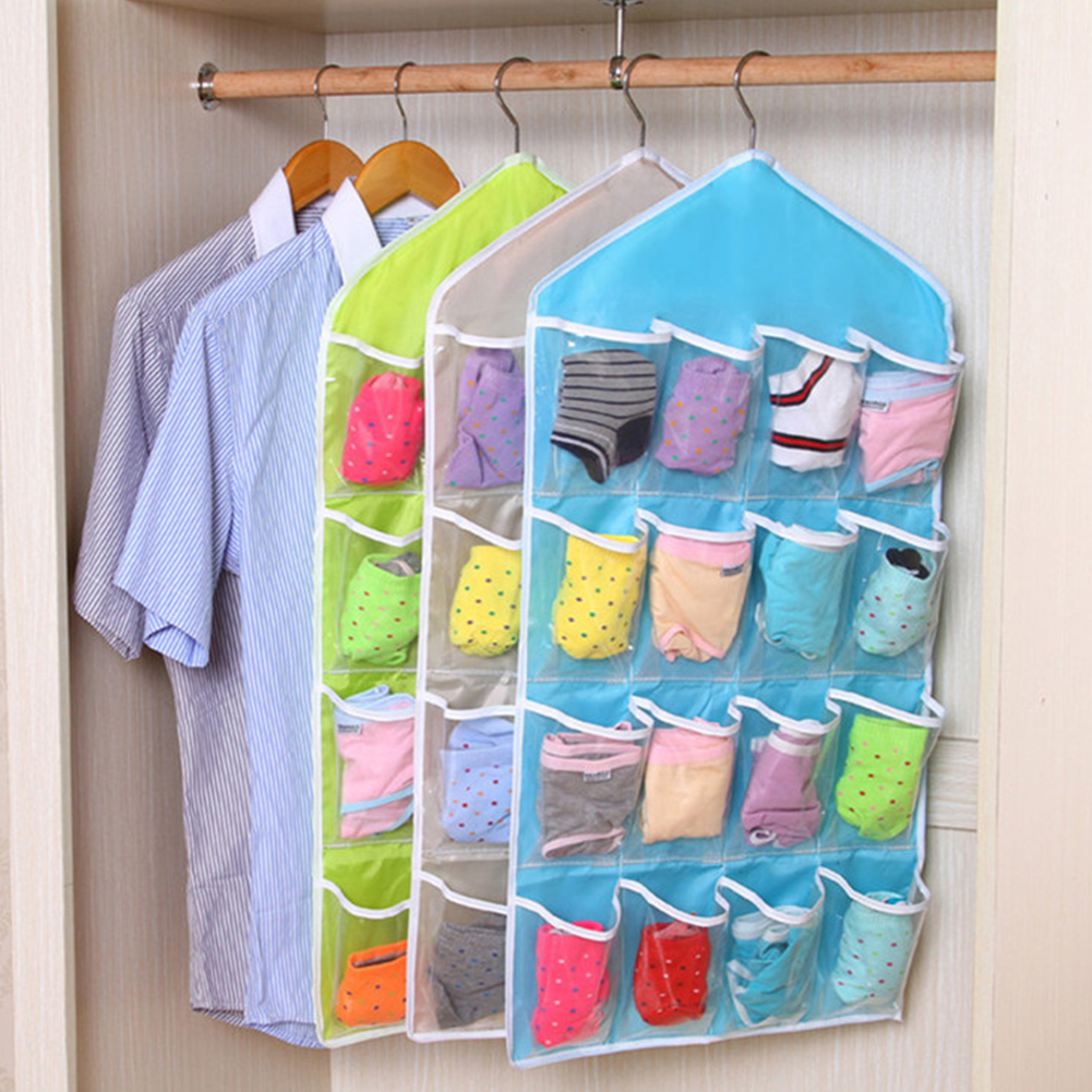 

Home 16 Pockets Wall Wardrobe Hanging Organizer Sundries Jewelry Storage Bags Underwear Cosmetics Hanger Organizer