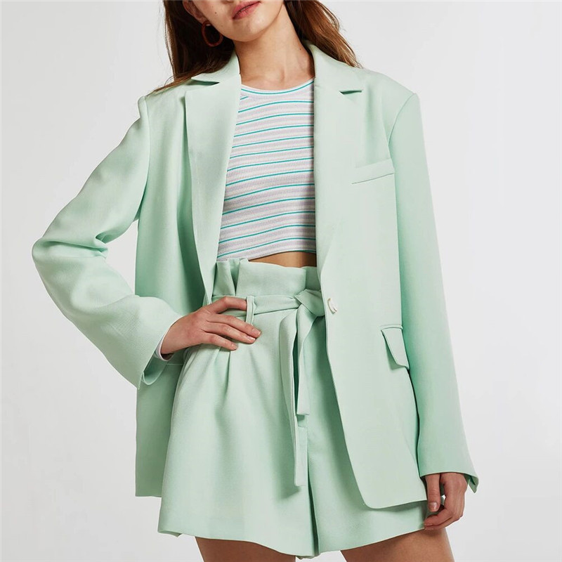 

Single Button Streetwear Solid Blazer Office Elegant Ladies Blazer Female Long Sleeve Pocket Design Autumn Coats 2020, Turquoise