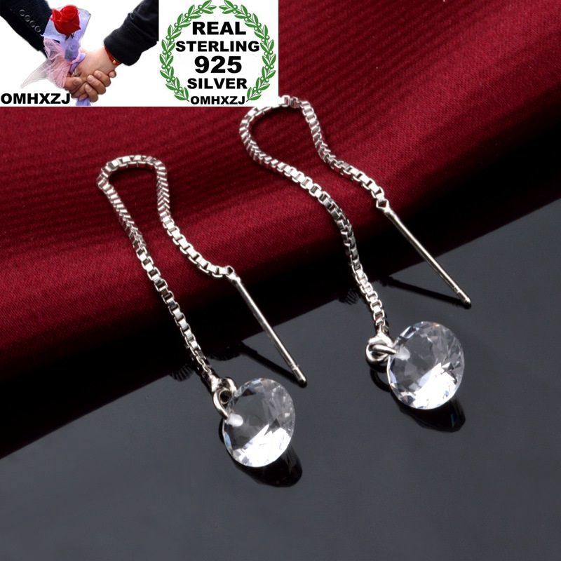 

OMHXZJ Wholesale Personality Chandelier Fashion Woman Girl Party White Round Zircon 30% Sterling Silver Earrings Ear Line YE274
