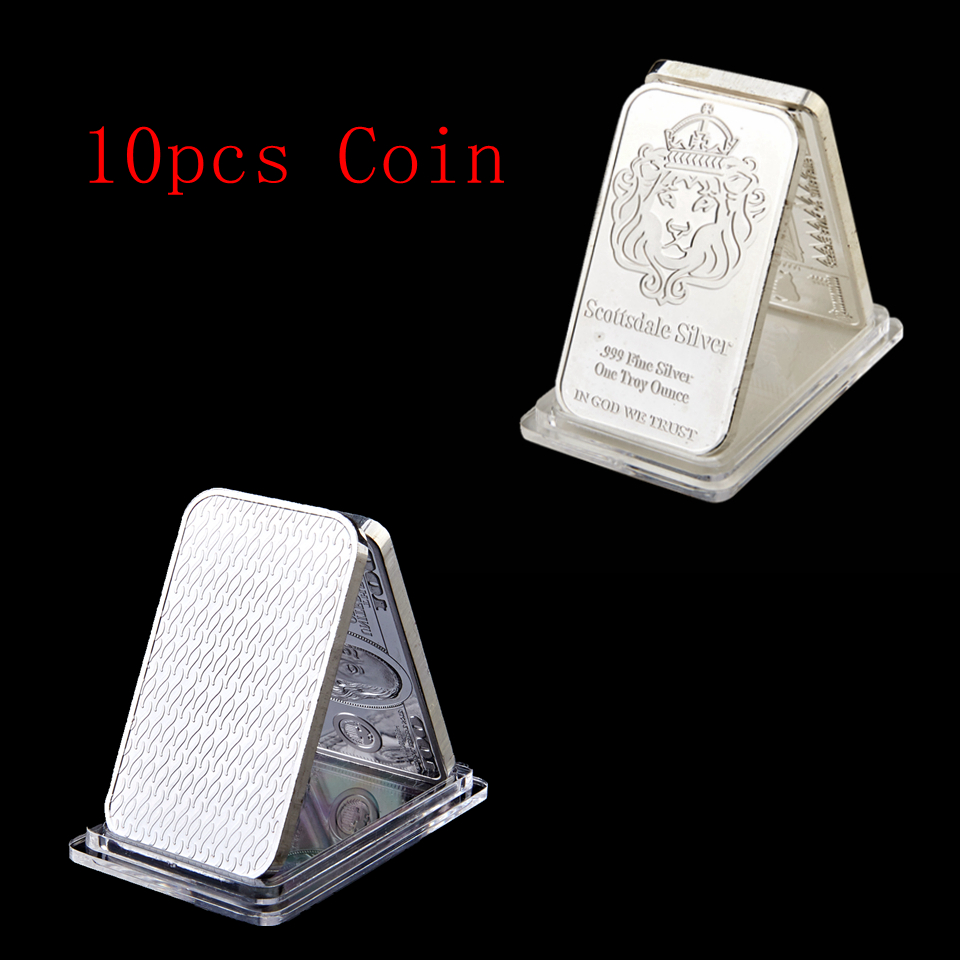 10Pcs magnetic Scottsdale Lion Head Craft Bar Brass Core Silver Plated Bullion 1 OZ Ingot 50 Mm X 28 Mm Home Decoration Collectible Coin-image-527482595