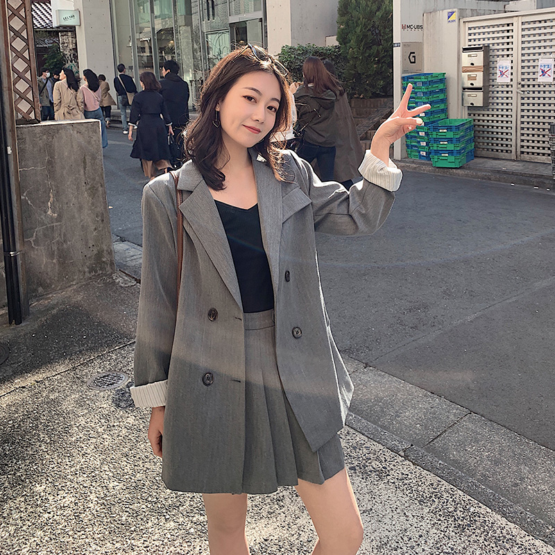 

Korean Casual Ladies Blazer Simple Solid Gray Loose Suit Jacket Stylish Blazer Paillette High Street Women Spring Jacket MM60NXZ