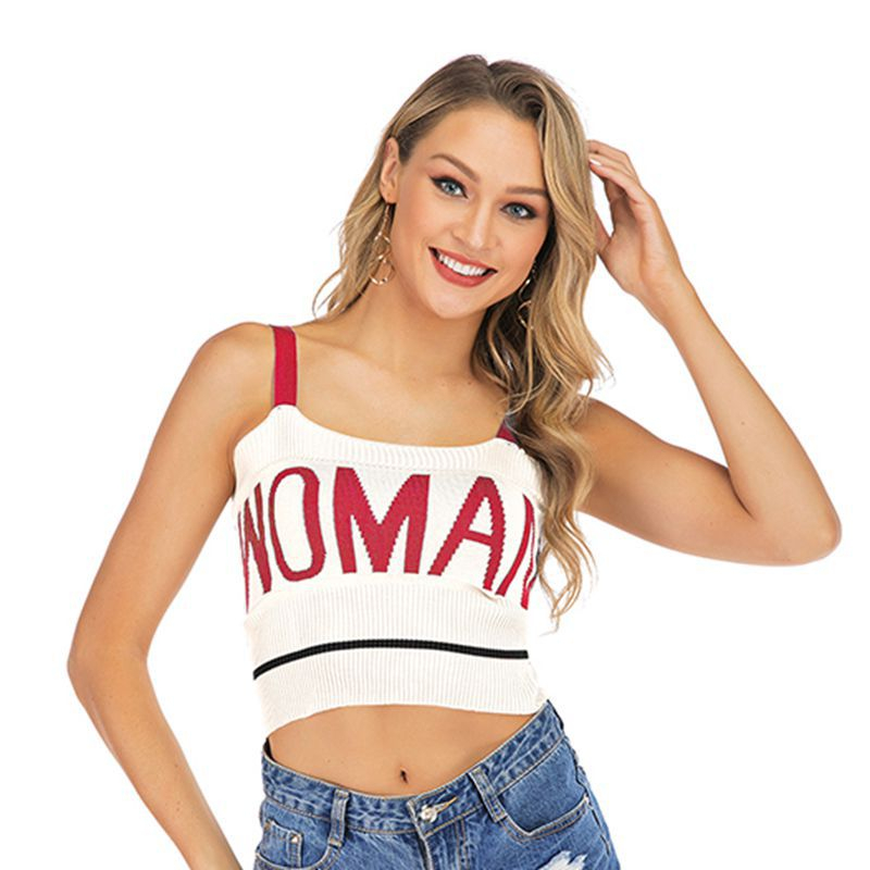 

Women Short Sleeveless Crop Top Summer Knitting Print Tank Tops New Letter Patchwork Tops Female Fashion Vest Clothing, Bs0125-1