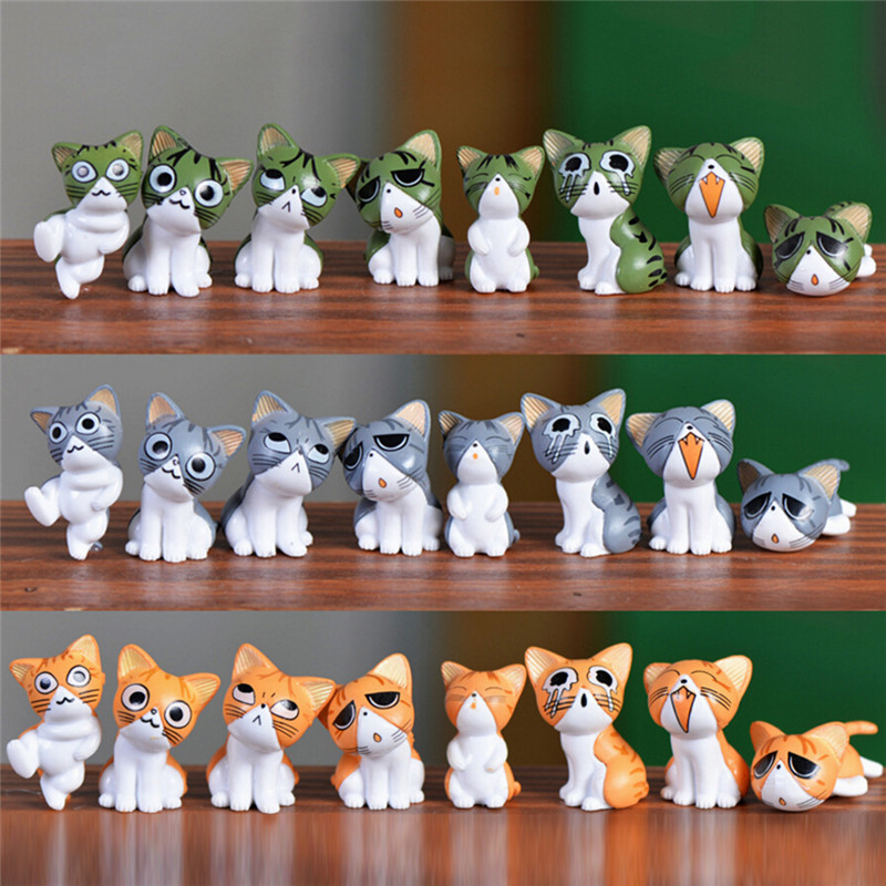 

8pcs/lot Garden Decoration Animal Figurines Mini Cheese Chis Cat Kitty Model Resin Kitten Cat Miniatures Figurine Crafts Ornament for Home Kids Toys