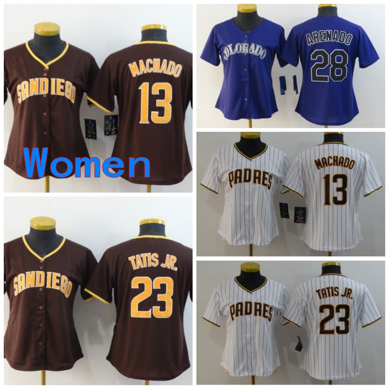 

2020 Women 28 Arenado 13 Machado 23 Tatis Jr. Baseball Jerseys Flexbase Coolbase Woman Ladies Home Road Stitched