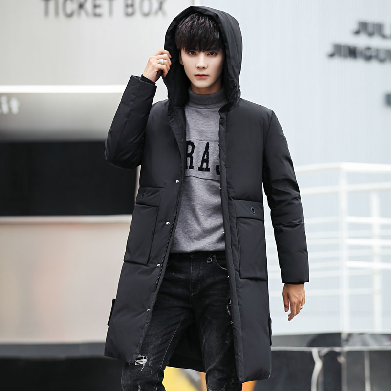 

Fashion 2019 New Winter Men's Streetwear Slim Fit Fashion Hooded Down Jacket High Quality 70% White Duck Down Warm Man Coat, 808 black