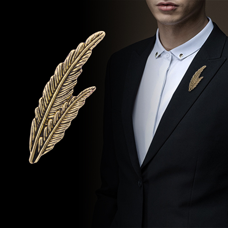 

Pins, Brooches Retro Metal Feather Leaf Brooch Men Suit Shirt Lapel Pin Corsage Dress Badge For Women Fashion Jewelry Accessories