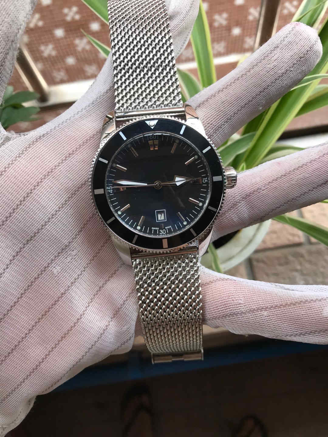 

2020 triple luxury mens black calendar watch automatic mechanical blue watch sapphire 316 stainless steel mesh bracelet mens blue wristwatch, Make high waterproof