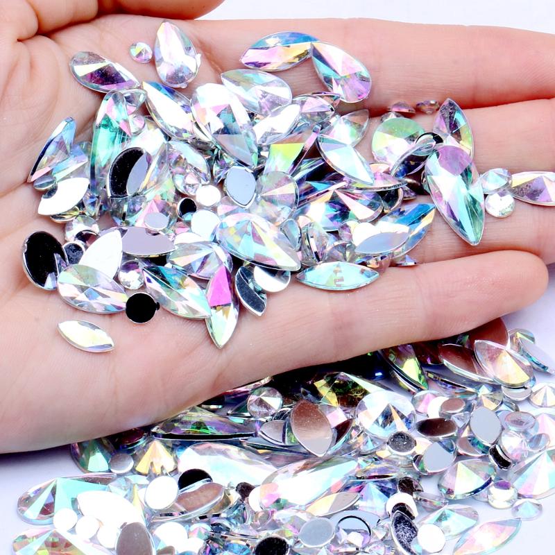 

Nail Rhinestones Flatback Pointed Mix Size Glitter Glue On Acrylic Rhinestones 3D Nail Art Strass Loose Beads Jewelry Decoration