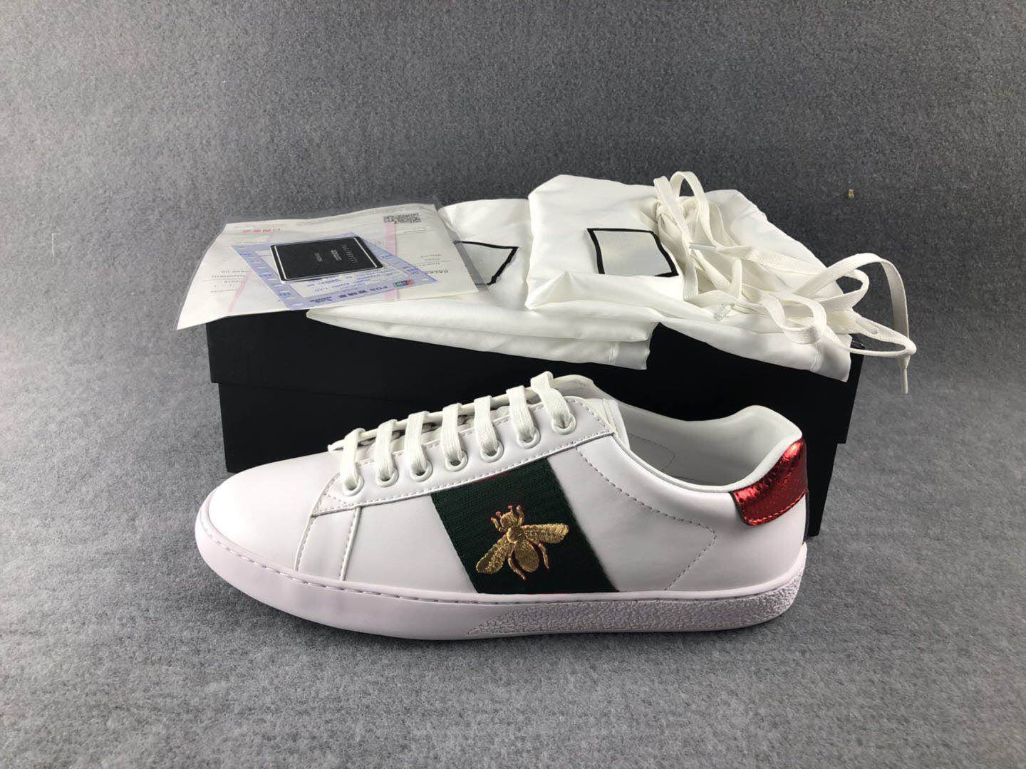 

New Arrival Fashion Men Women Casual Shoes Luxury Designer Shoes Genuine Leather Bee Embroidered ace shoes withTop Quality for sale 0325, Black
